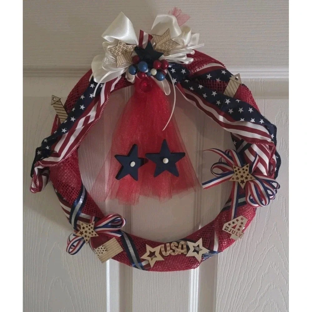 Patriotic Wreath for Front Door‎ Memorial Day Red White Blue July 4th NEW
